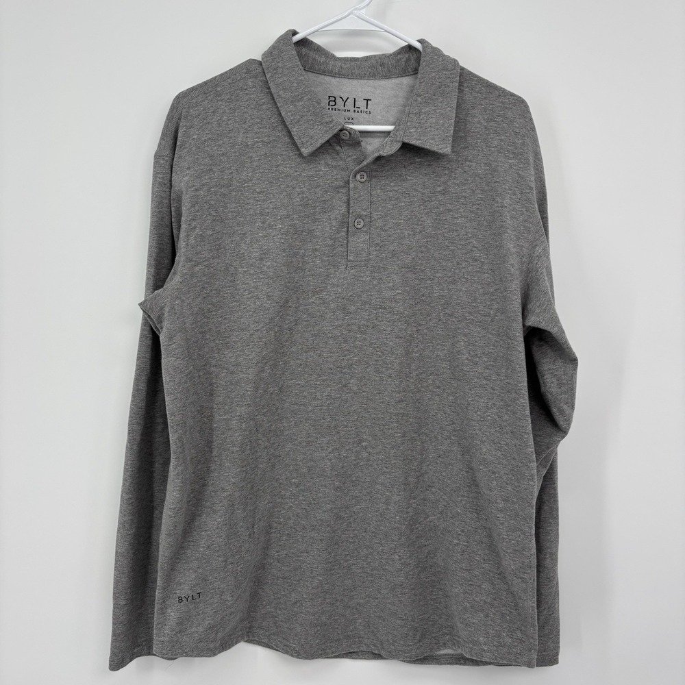 BYLT Lux Polo Shirt Long Sleeve Heather Gray Men's Large New Without Tags